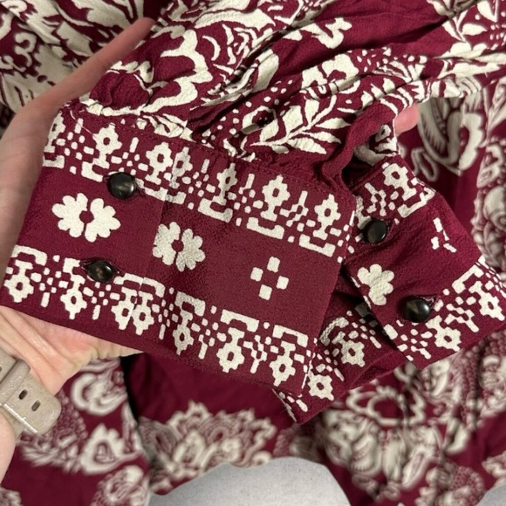 Sezane Andrea Dress Size 46 French US 14 Ornamental Print Burgundy Ecru Shift - Picture 9 of 14